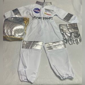 Child White NASA Bodysuit Costume W/ Helmet & Gloves Zip Up Kid Dress Up Cosplay